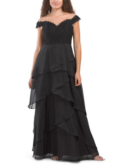 Tj Maxx Black Off The Shoulder Ruffle Tiered Gown For Nylon/Cotton/Polyester