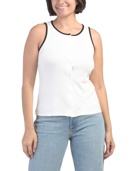 Tj Maxx White Sleeveless Button Up Contrast Tank For Spandex/Rayon