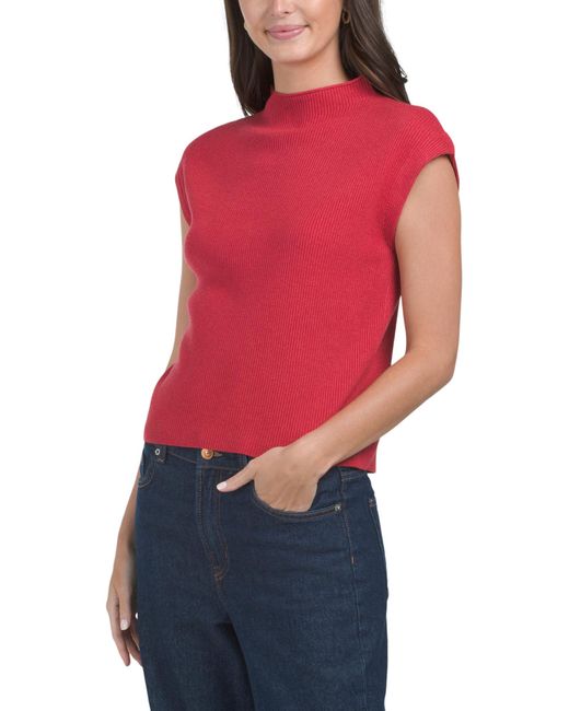 Tj Maxx Red Cap Sleeve Hi Neck Pullover Sweater, Nylon/Polyester/Rayon
