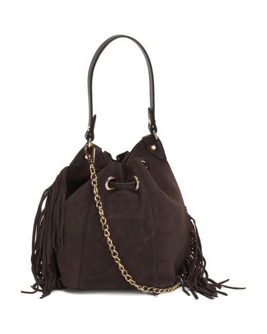 Tj Maxx Brown Suede Fringe Bucket Crossbody For /Suede