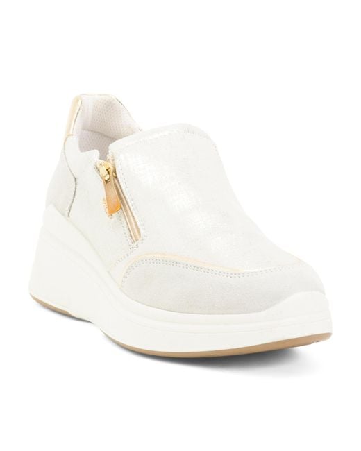 Tj Maxx White Leather And Suede Lateral Zip Sneakers For Leather/Suede