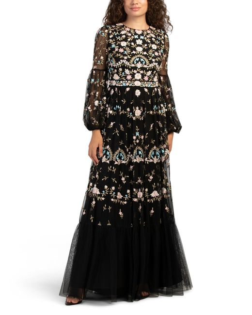 Tj Maxx Black Long Sleeve Embellished Gown For Polyester