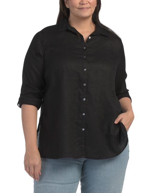 Tj Maxx Black Plus Linen Button Front Tunic For