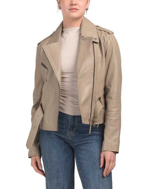 Tj Maxx Blue Leather Belted Jacket For Polyester/Leather