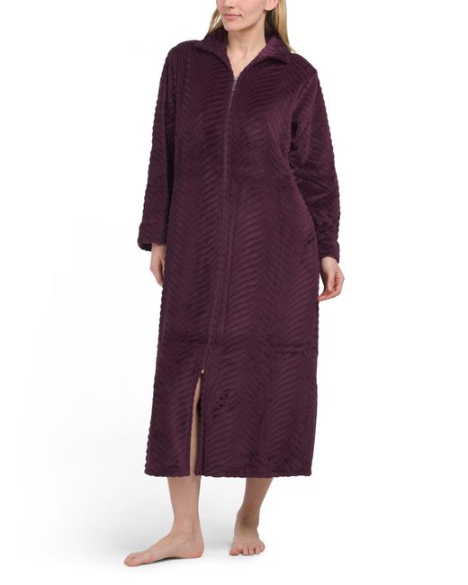 Tj Maxx Purple Zip Front Fleece Long Robe For Polyester