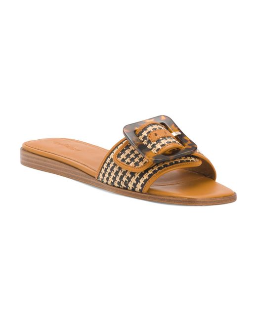 Tj Maxx Brown Leather Alaia Flat Slide Sandals For