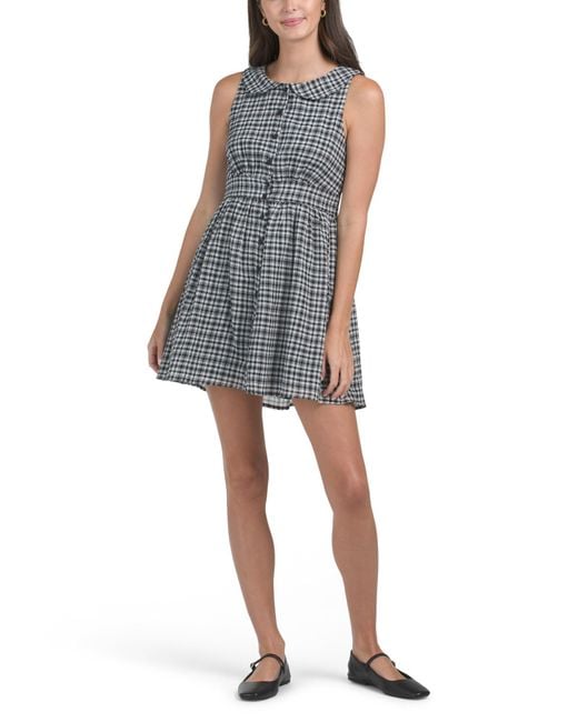 Tj Maxx Blue Button Front Plaid Mini Dress For Cotton