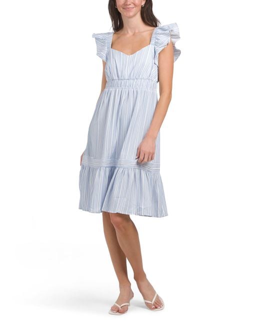 Tj Maxx Blue Ruffle Sleeve Seersucker Midi Dress For Spandex/Polyester