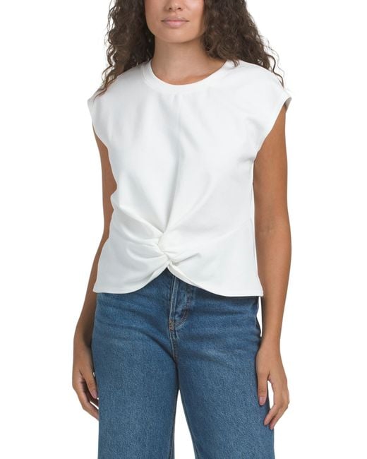 Tj Maxx White Scuba Ponte Knote Front Cap Sleeve For Spandex/Cotton/Polyester