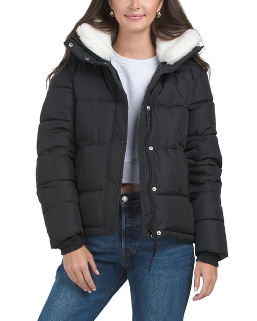 TJ Maxx Women's Black Sherpa Lined Puffer Coat, Nylon/Polyester