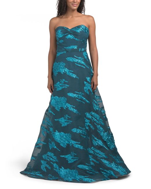 Tj Maxx Blue Strapless Fil Coupe Gown For Polyester