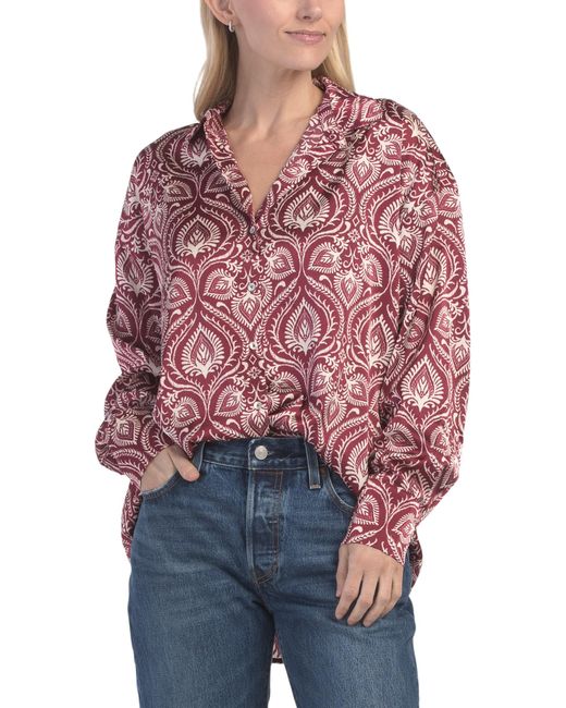 Tj Maxx Red Satin Geometric Top For Polyester