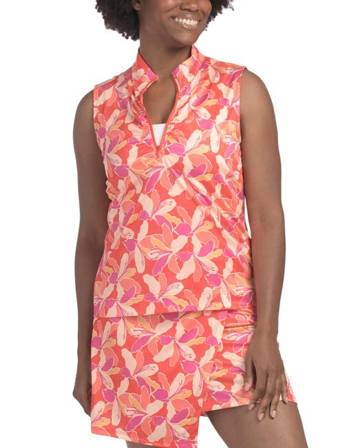 Tj Maxx Red Upf 50 Sleeveless Ruched Front Top For Spandex/Polyester
