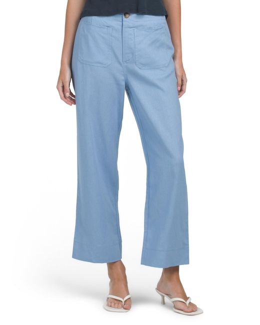 Tj Maxx Blue Linen Blend Wide Leg Pants With Patch Pockets For Linen/Rayon
