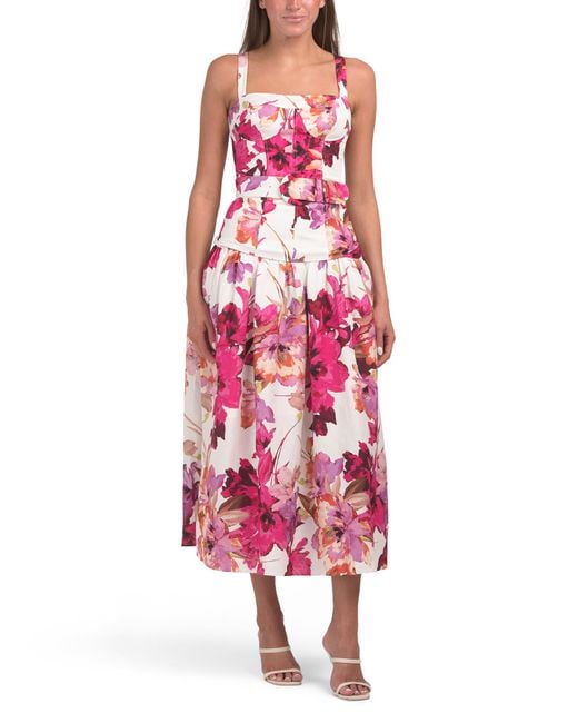 Tj Maxx Pink Linen Blend Lidia Bustier Drop Waist Dress For Linen/Viscose
