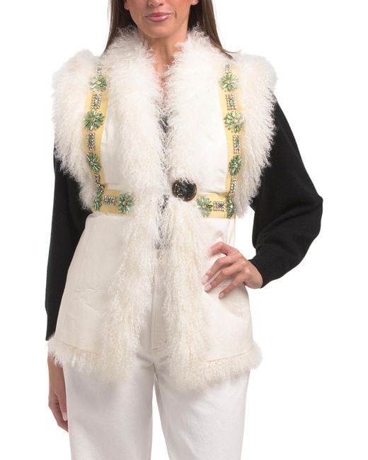 TJ Maxx Women's Natural Lambskin Mongolia Ricamo Vest, Cotton/Viscose
