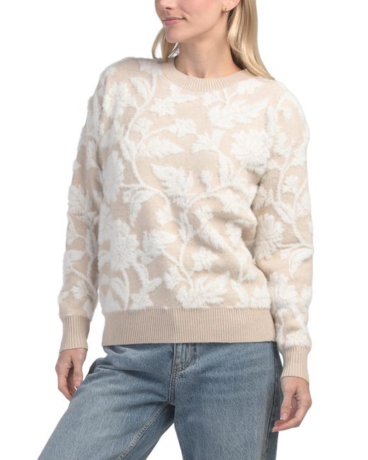 Tj Maxx Gray Crew Neck Jacquard Pullover Long Sleeve Sweater, Spandex/Polyester/Rayon