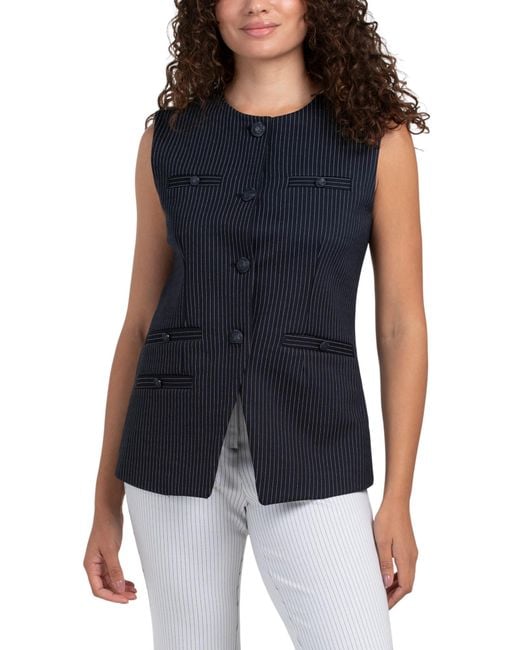Tj Maxx Blue Long Button Up Vest For Nylon/Spandex/Polyester