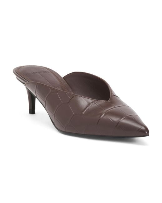 Tj Maxx Brown Leather Pointy Toe Asymmetrical Kitten Heels For