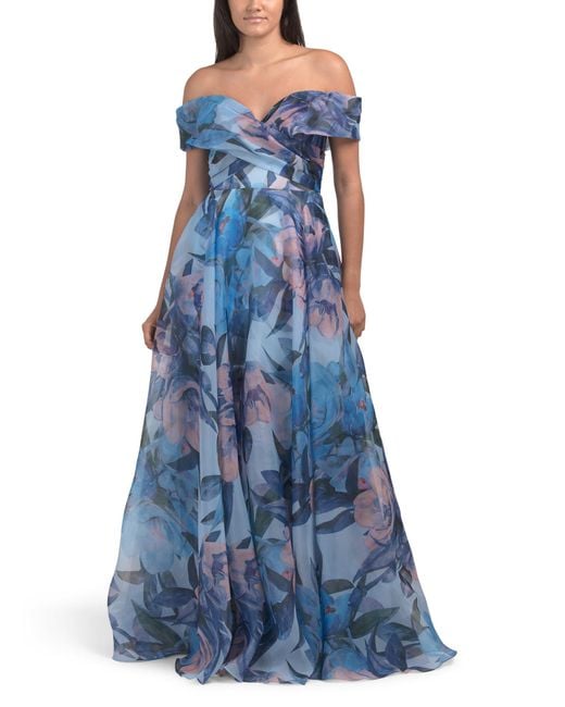 Tj Maxx Blue Off The Shoulder Floral Organza Gown For Polyester