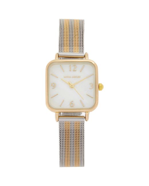 Laura Ashley Tone Two Tone Mesh Mother Of Pearl Dial Watch in Gold