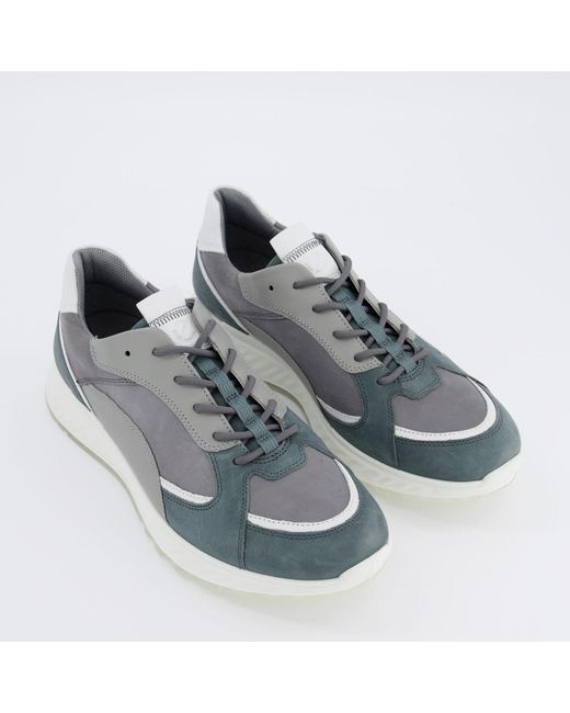 Ecco Blue Grey & Leather Trainers for men