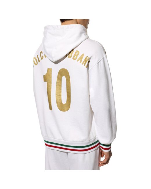 Felpa con cappuccio in cotone ricamato di Dolce & Gabbana in White da Uomo