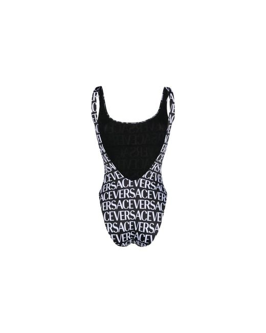 Versace Black All-Over Logo One-Piece Swimsuit