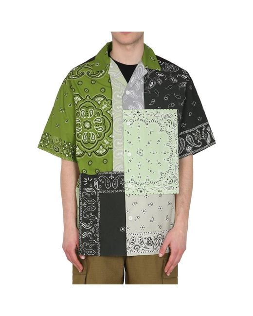 KENZO Green Patchwork Cotton Shirt for men