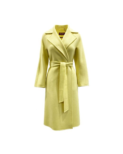 Max Mara Studio Cles Wool Wrap Coat in Yellow | Lyst