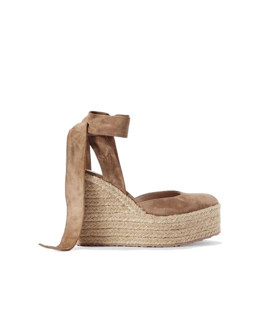 Gianvito Rossi Natural Suede Wedge Espadrilles With Jute Wedge And Ankle Ties