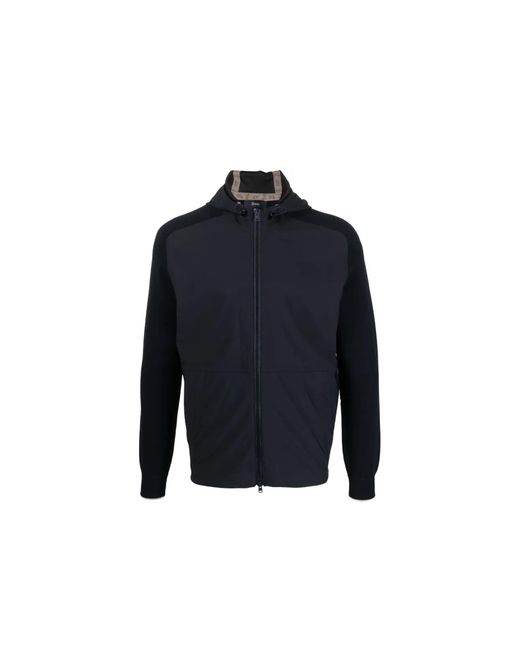 Herno Blue Knit-Sleeve Hooded Jacket for men