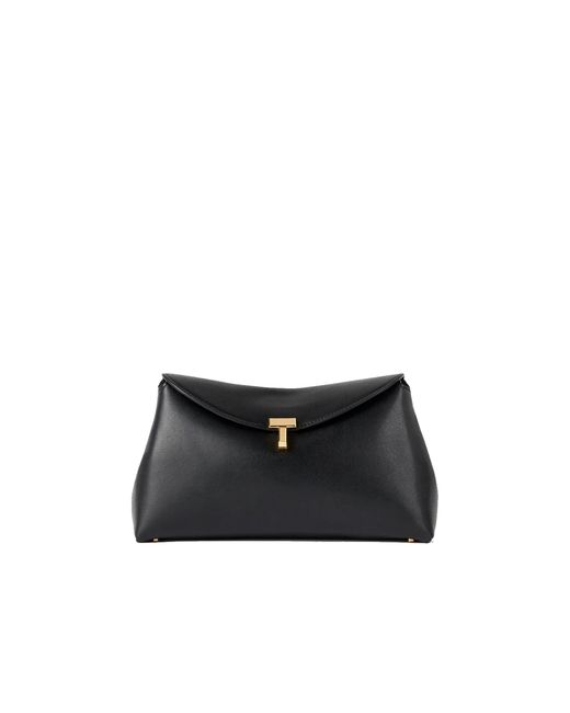 Totême Black T-Lock Leather Clutch Bag