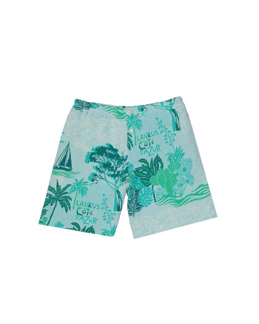 Laneus Blue Geometric Patterned Cotton Shorts for men