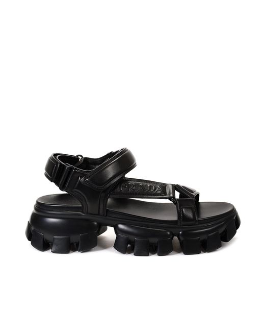 Prada Padded Logo Sandals in Black | Lyst