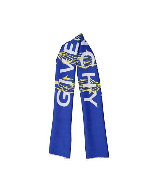 Givenchy Blue Logo Wool Scarf for men