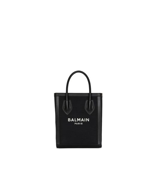 Balmain Black Leather-Trimmed Canvas Tote Bag