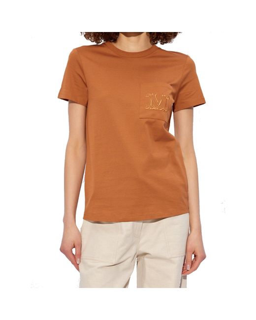 Max Mara Brown 'Papaia' Cotton Logo T-Shirt