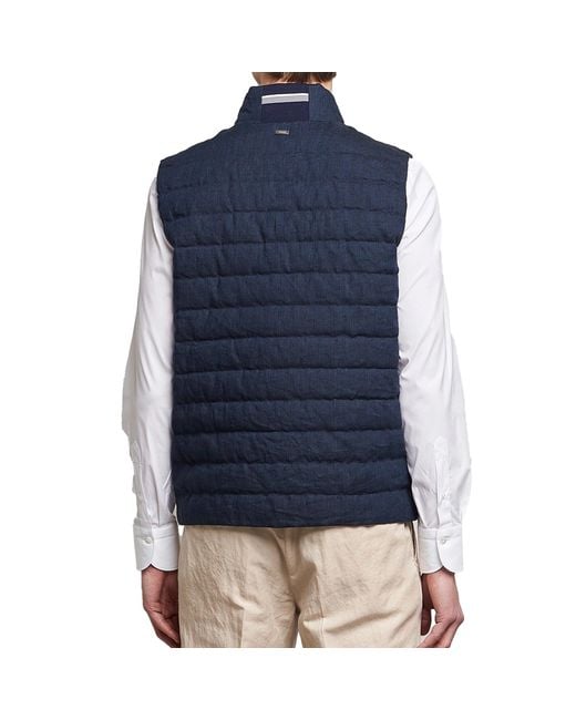 Herno Blue Linen Down Gilet for men