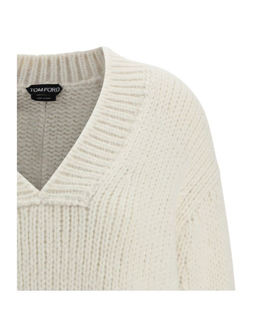 Tom Ford White V Ausschnitt Pullover