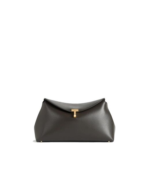 Totême  Black T-Lock Leather Clutch Bag