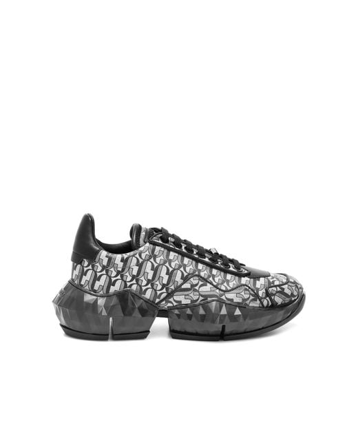 Jimmy Choo Gray Diamond Jc Monogram Glitter Leather Sneakers