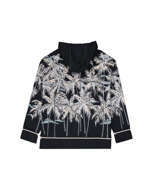 Palm Angels Black Hooded Printed Shirt for men