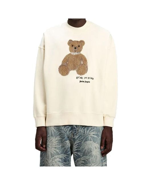 Palm Angels White Relaxed-Fit Cotton Sweatshirt With Bear Relief Print for men