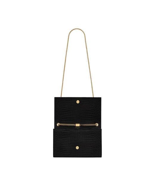 Saint Laurent Black Kate Medium Tassel Crocodile Embossed Leather Bag