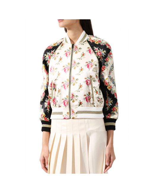 Bomber in seta con stampa floreale di Gucci in Neutro Lyst