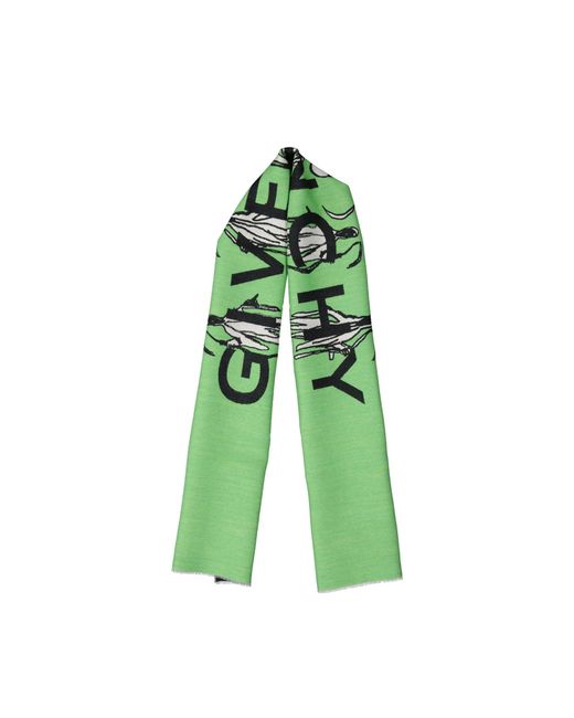 Givenchy Green Logo Wool Scarf