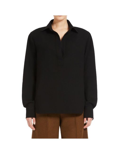 Max Mara Black V-Neck Cotton Shirt With Loose Silhouette