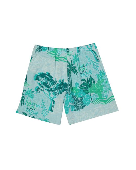 Laneus Blue Geometric Patterned Cotton Shorts for men