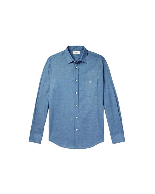 Céline Blue Triomphe Cotton-Chambray Shirt for men